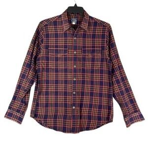 J.Crew Flannel Shirt Mens M Navy Red Plaid Cotton Button Down Classic